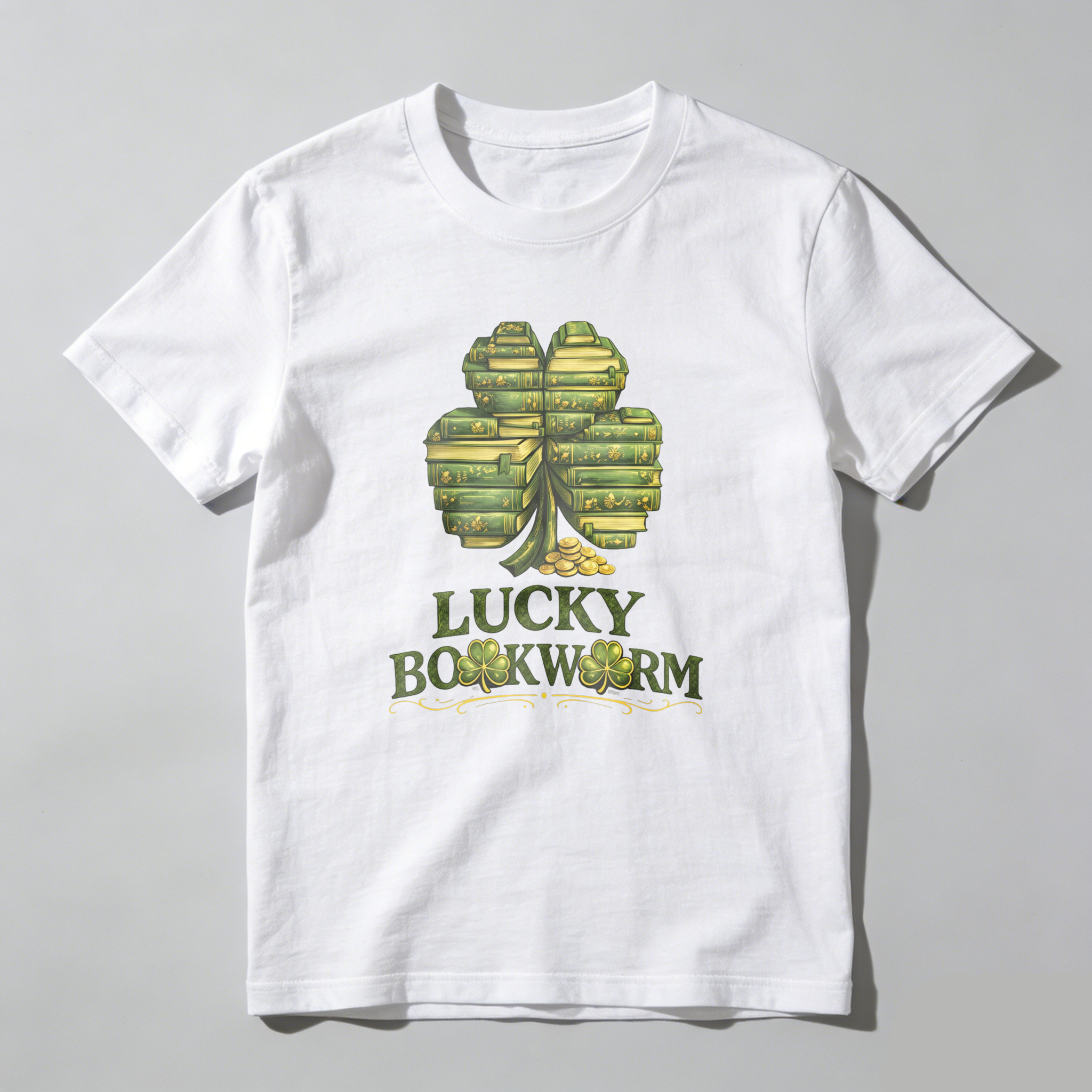 WardrobecartLucky Bookworm Shamrock Books Design tshirt