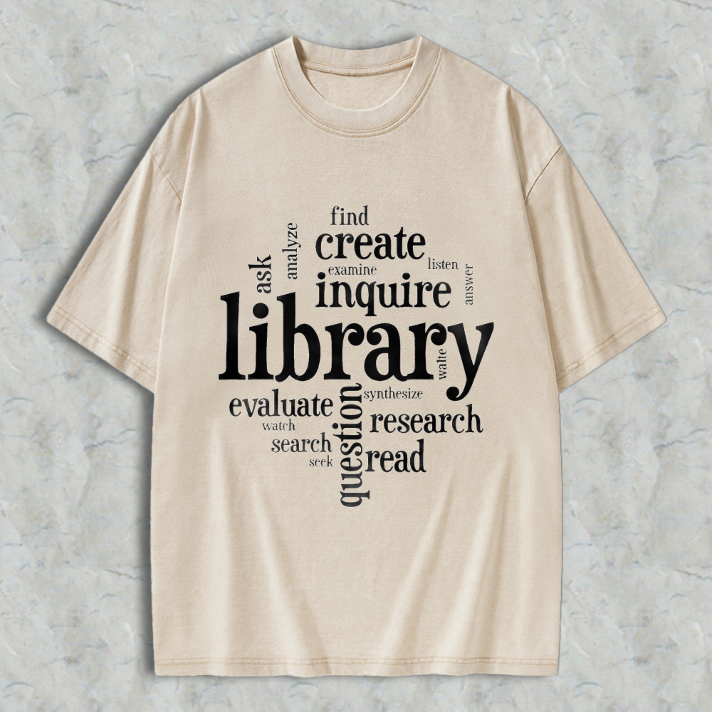 Wardrobecart Library Word Cloud Design Unisex Washed T-shirt