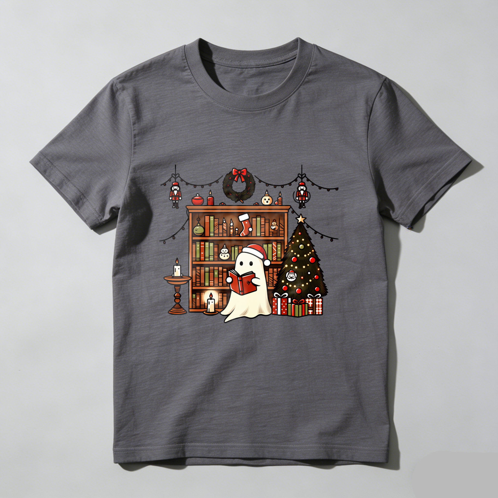 Wardrobecart Ghost Reading Book Christmas Tree Shelf Decorations Tshirt