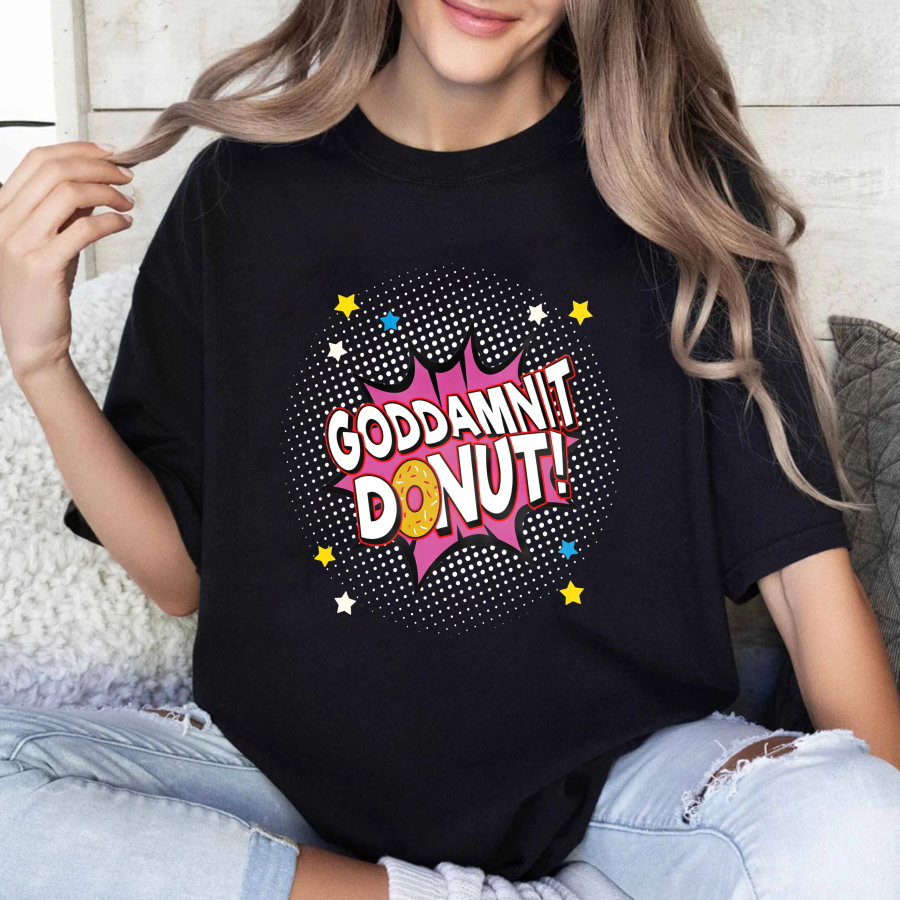 Wardrobecart Godamnit Donut Comic Style Print Tshirt