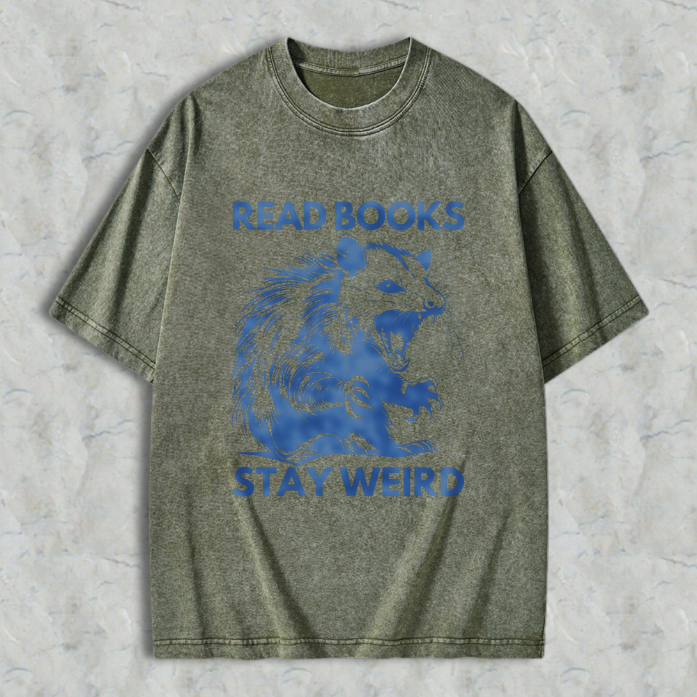 Wardrobecart Read Books Stay Weird Rat Graphic Unisex Washed T-shirt
