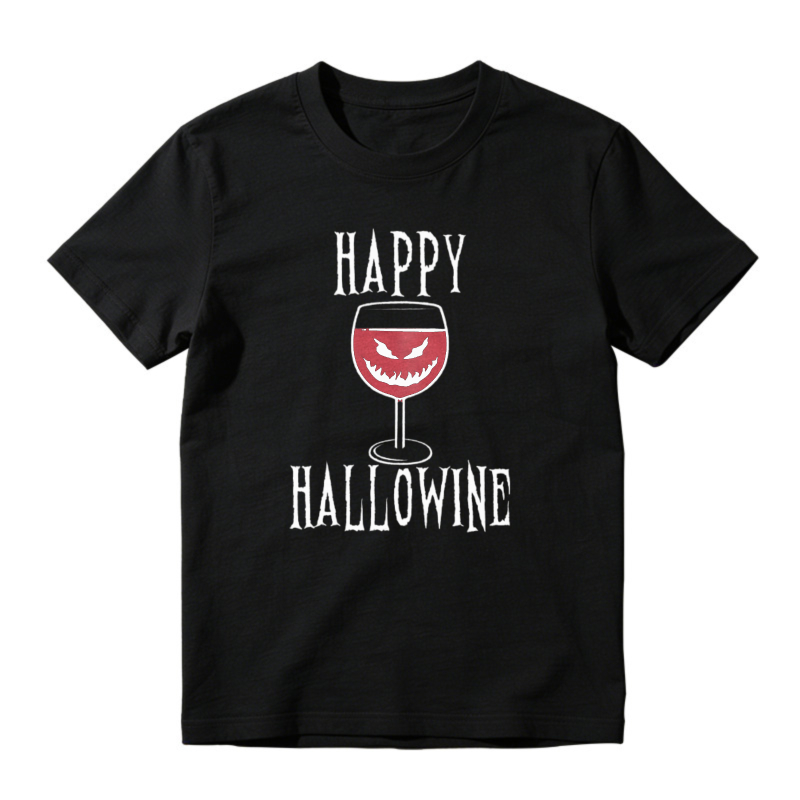 Happy Hallowine Wine Glass With Scary Face Halloween Humor T-shirt