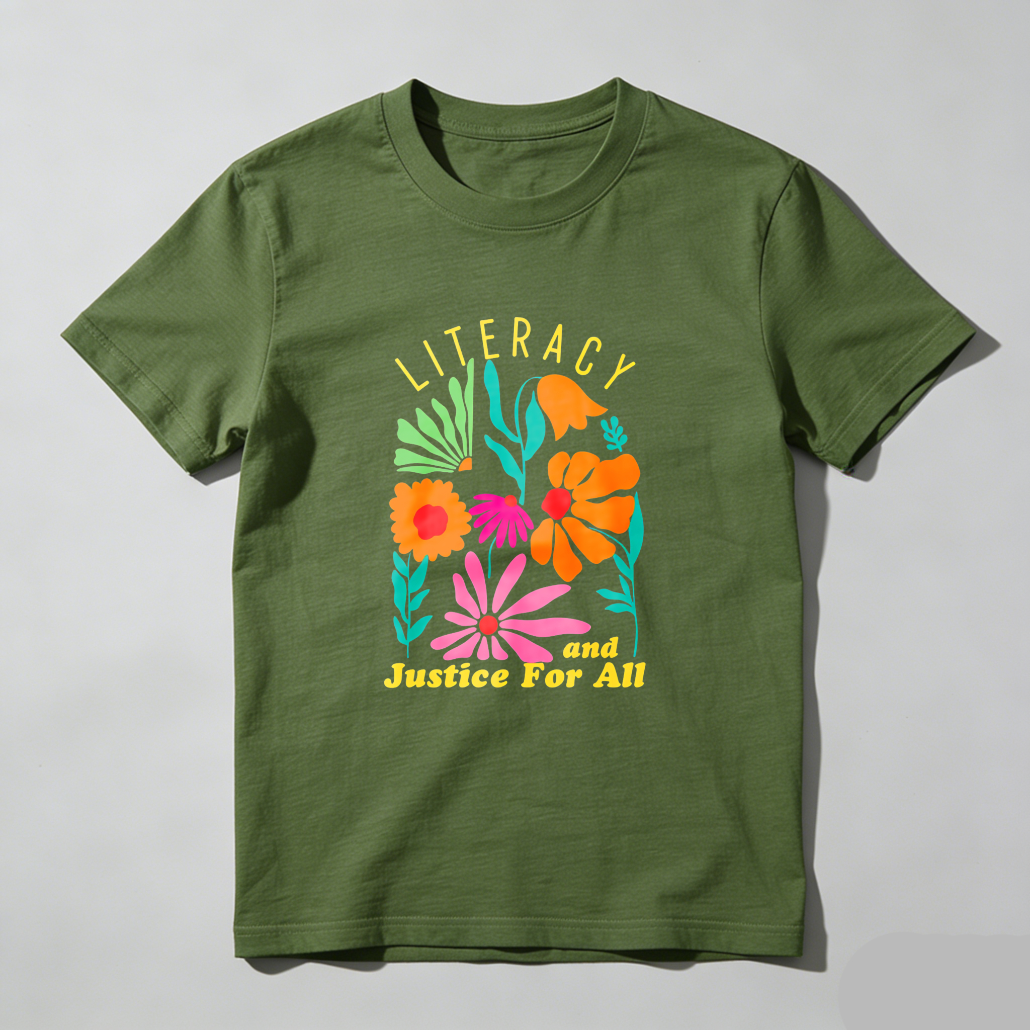 Wardrobecart Literacy And Justice For All Floral Design Tshirt
