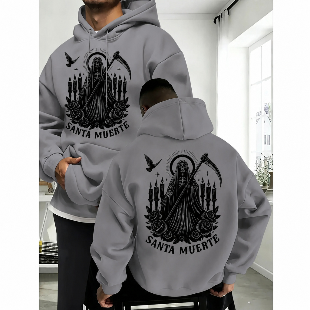 "Santa Muerte" Skeleton Saint Graphic Pullover Hoodie