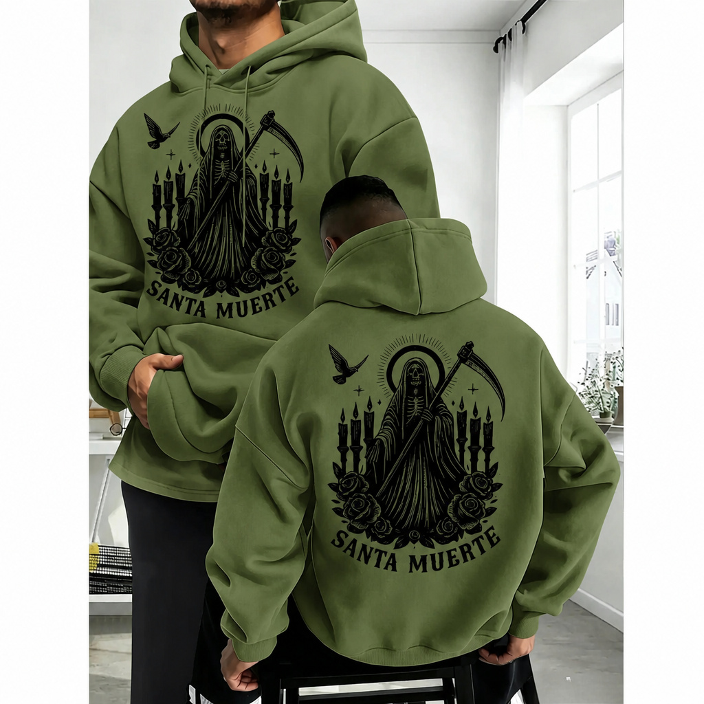 "Santa Muerte" Skeleton Saint Graphic Pullover Hoodie