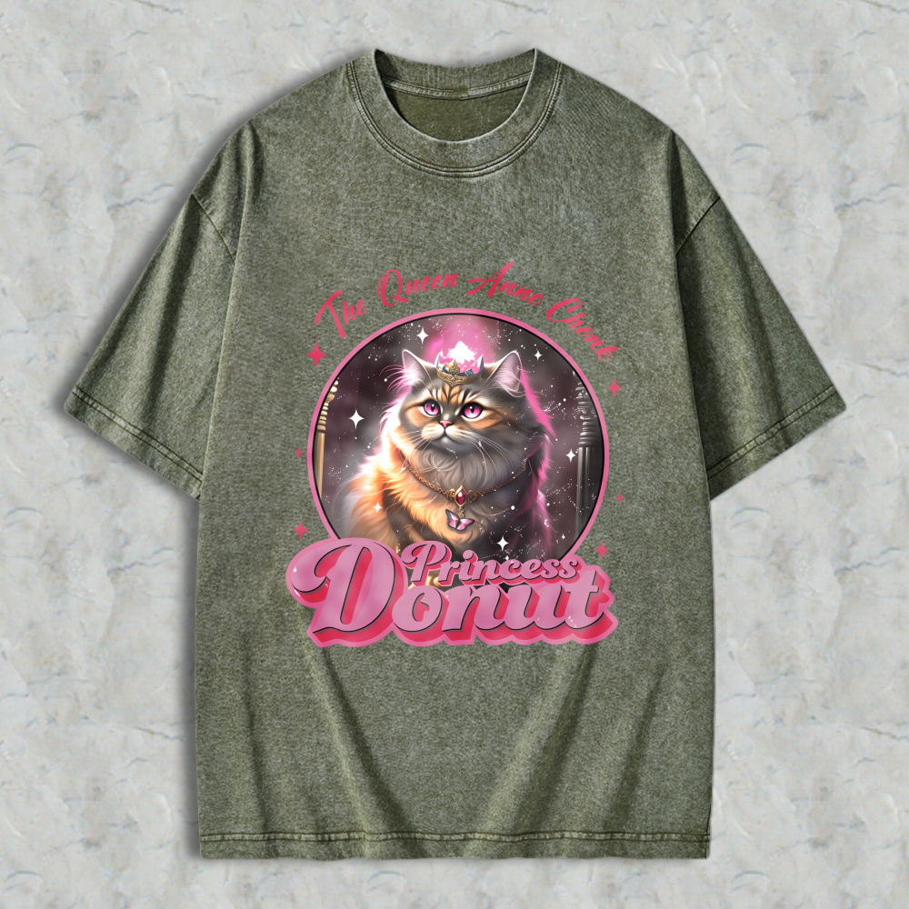Wardrobecart Princess Donut Cat Queen Anne Client Unisex Washed T-shirt