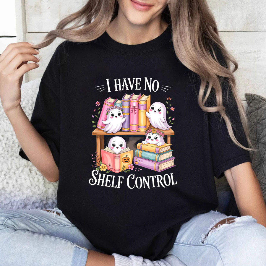 Wardrobecart Cute Ghosts Reading Books With Floral Accents And Text I Have No Shelf Control Unisex Classic T-shirt