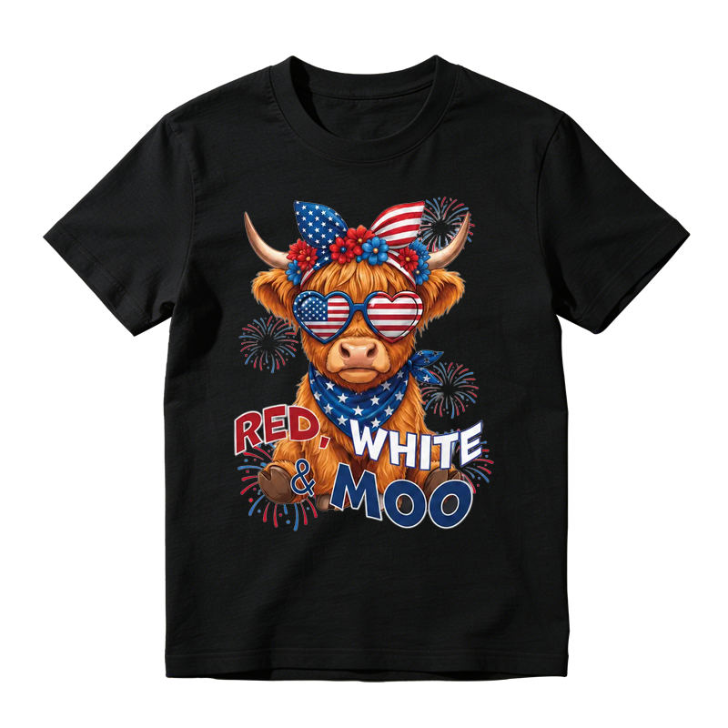 Red White & Moo Highland Cow T-Shirt