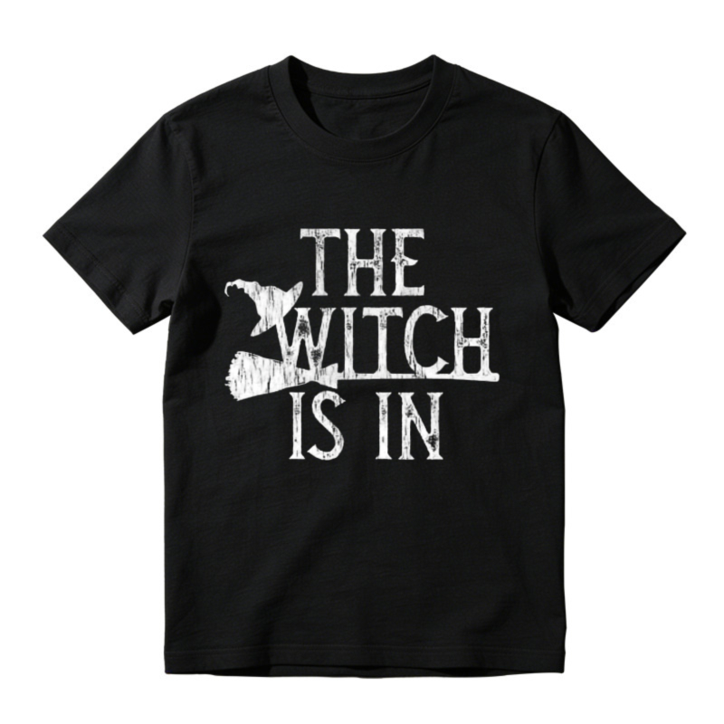 The Witch Is In Halloween Witch Flying On Broomstick Graphic T-shirt