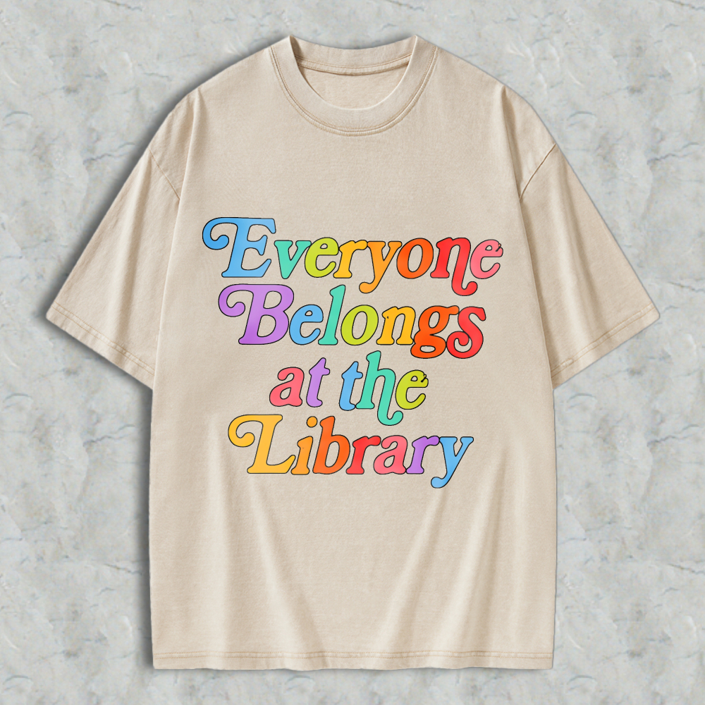 Wardrobecart Everyone Belongs At The Library Unisex Washed T-shirt