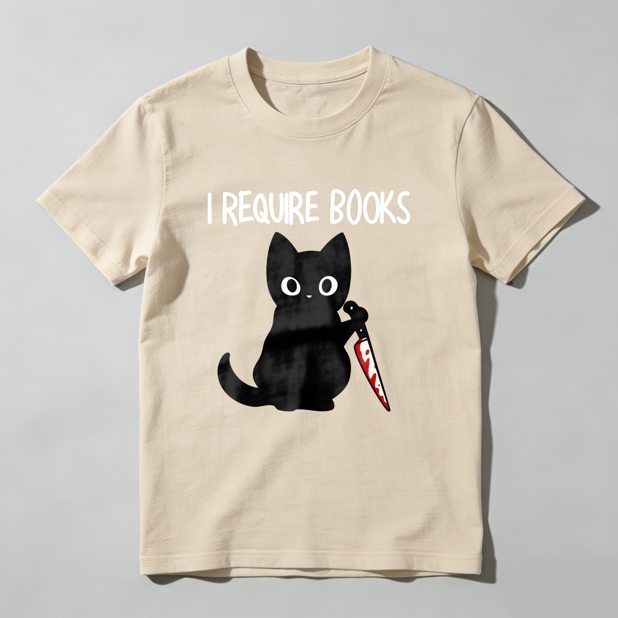 Wardrobecart I Require Books Cat With Knife Tshirt