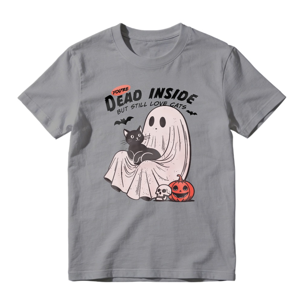 Dead Inside But Still Love Cats Ghost With Black Cat And Pumpkin Halloween Graphic, Unisex Classic T-shirt