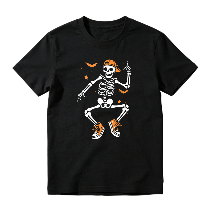 Cool Dancing Skeleton With Orange Cap And Sneakers Halloween Graphic Unisex Classic T-shirt