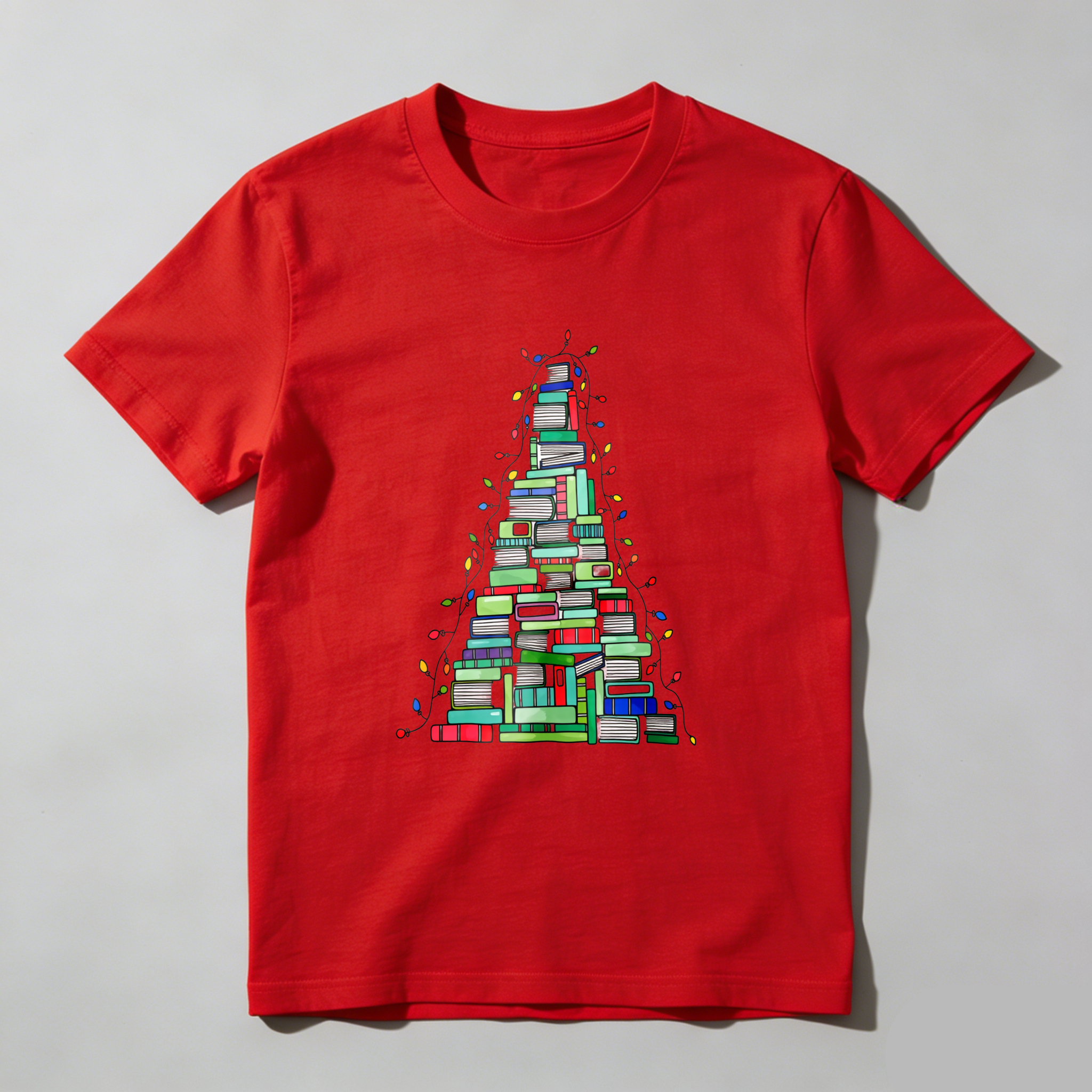 Wardrobecart Books Stacked Into Christmas Tree Shape Tshirt
