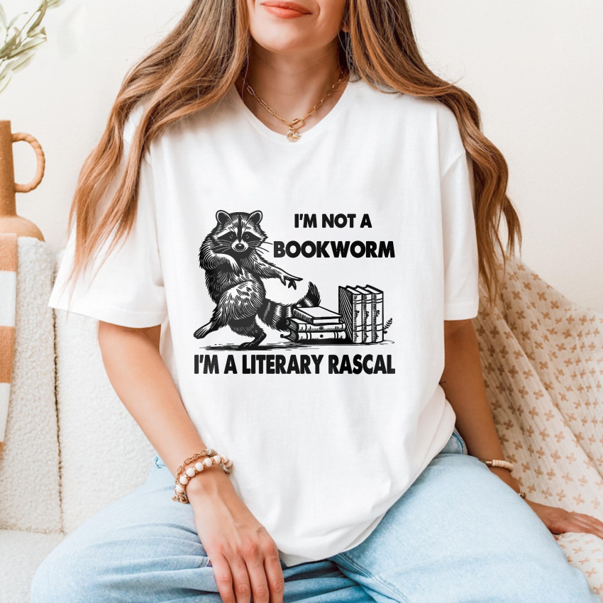Wardrobecart Raccoon Reading Books With Text tshirt
