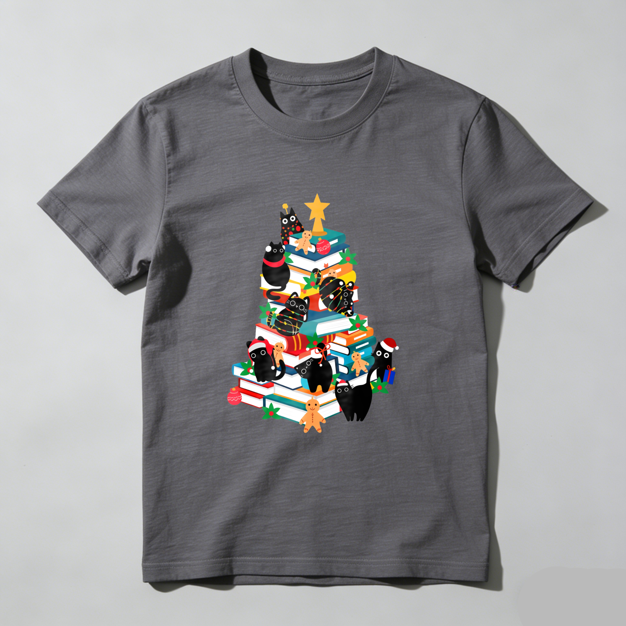 Wardrobecart Christmas Tree Books Cats Stars Gifts Tshirt