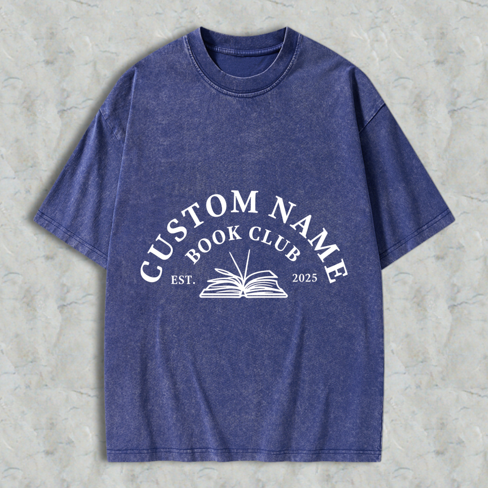 Wardrobecart Custom Name Book Club Est 2025 With Open Book Design Unisex Washed T-shirt