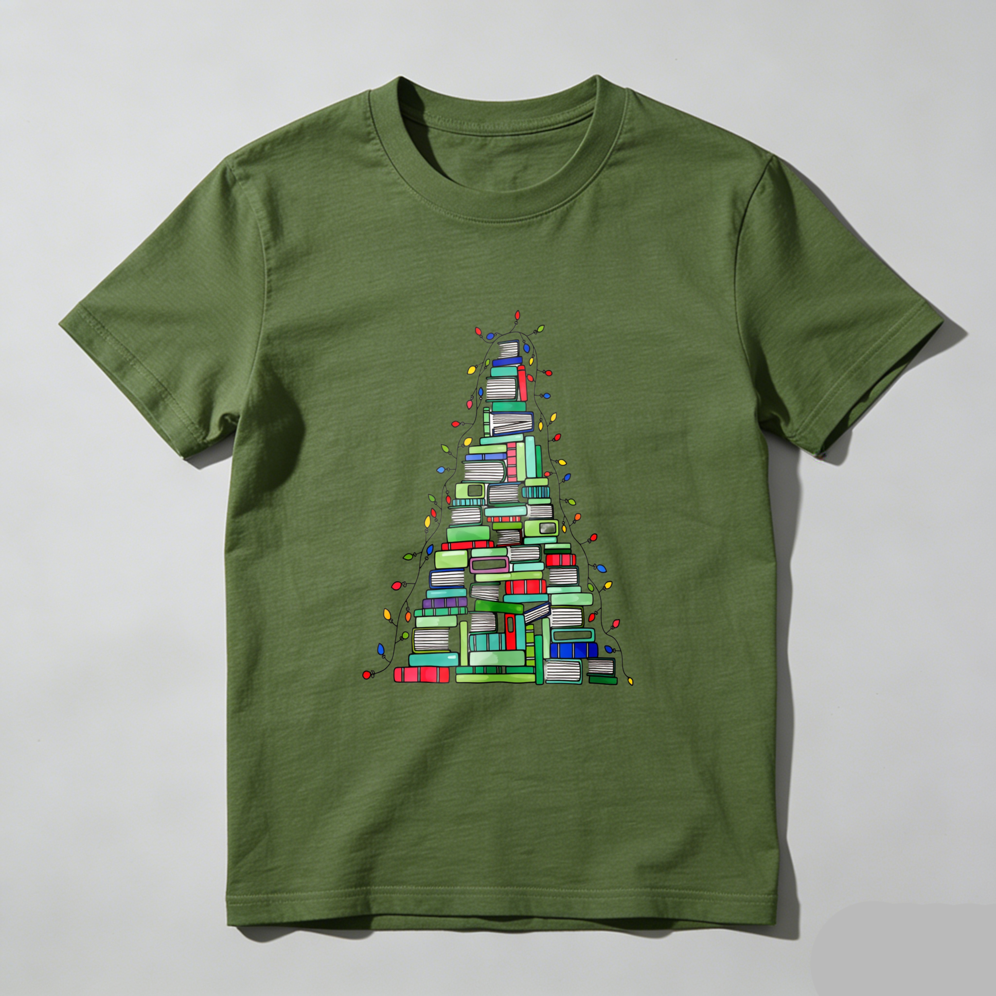 Wardrobecart Books Stacked Into Christmas Tree Shape Tshirt