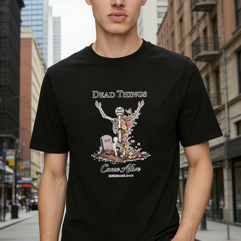 Dread Things Come Alive Skeleton With Flowers And Tombstone Graphic Unisex Classic T-shirt