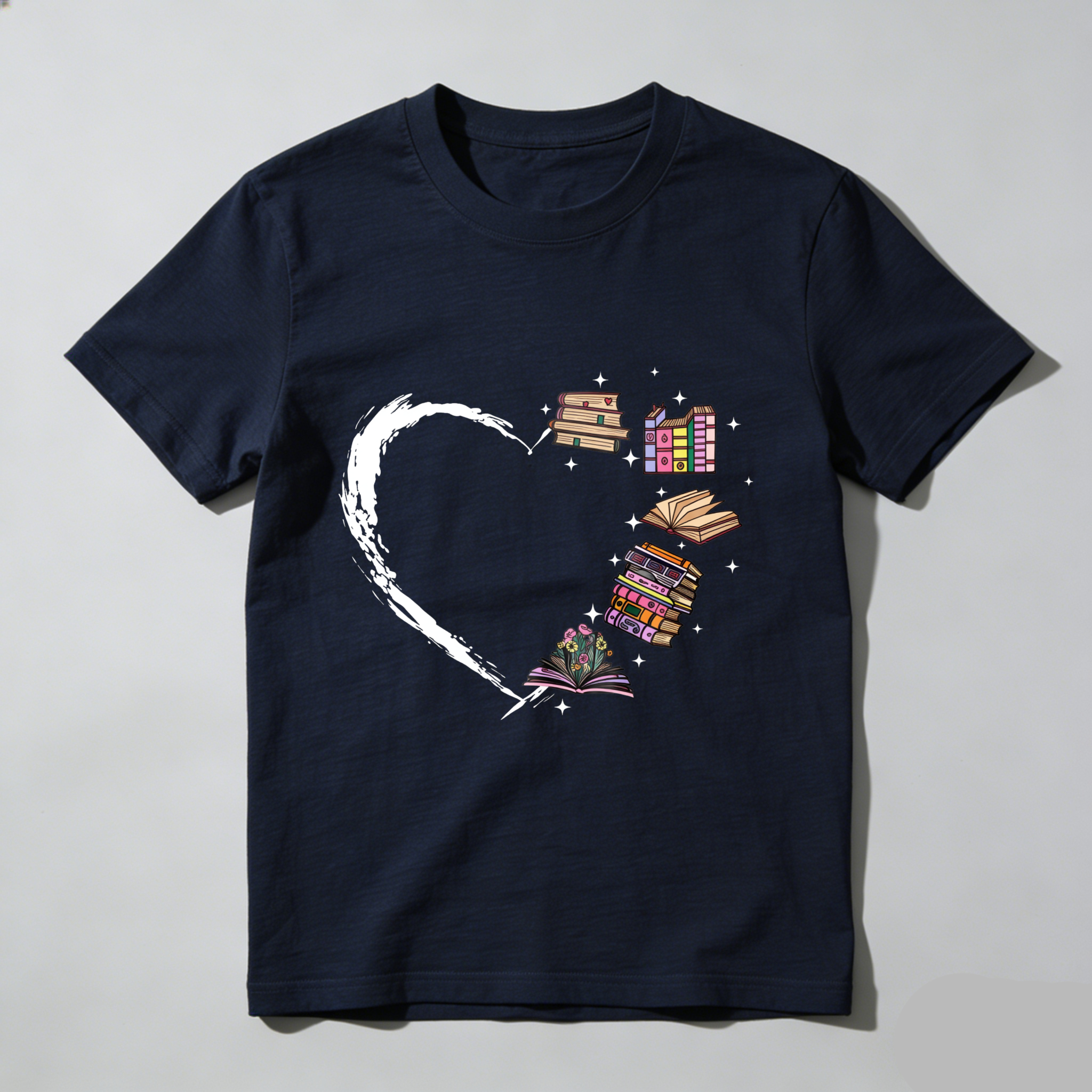 Wardrobecart Heart Books Stack Flowers Stars Tshirt