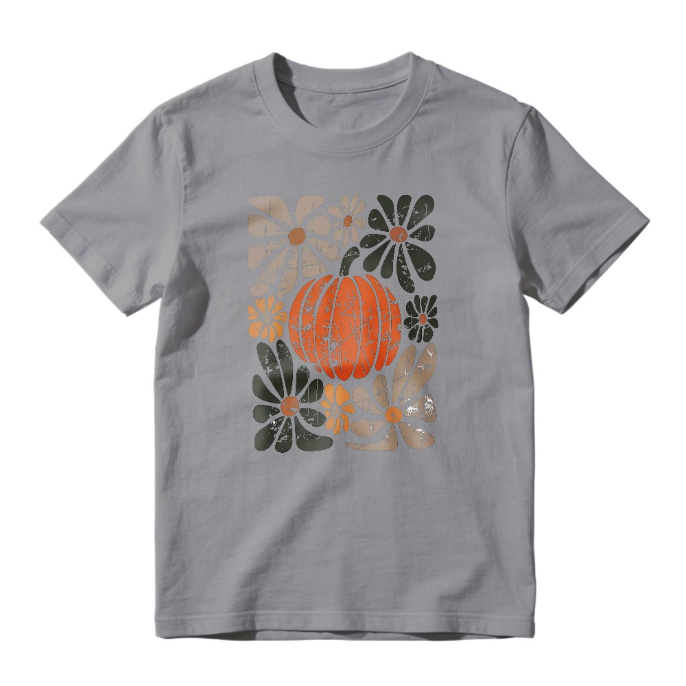 Vintage Retro Pumpkin And Flowers Autumn Harvest Graphic Unisex Classic T-shirt