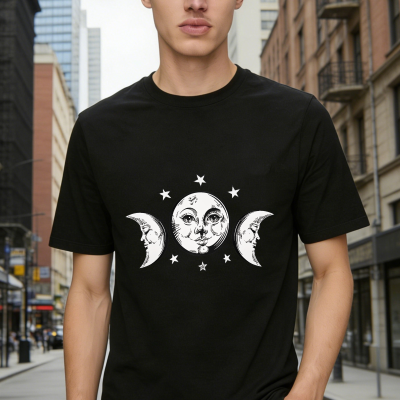 Three Phase Moon With Face And Stars, Unisex Classic T-shirt