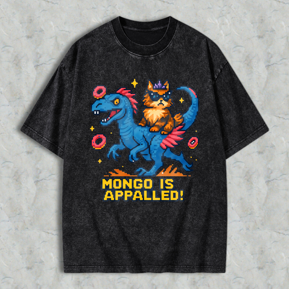 Wardrobecart Dinosaur And Cat With Donuts Mongo Is Appalled Unisex Washed T-shirt