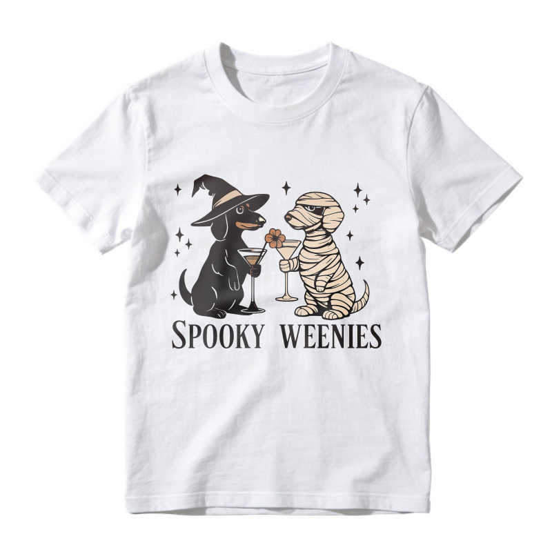 Spooky Weenies Halloween Witch And Mummy Dachshund Dogs Toasting, Unisex Classic T-shirt
