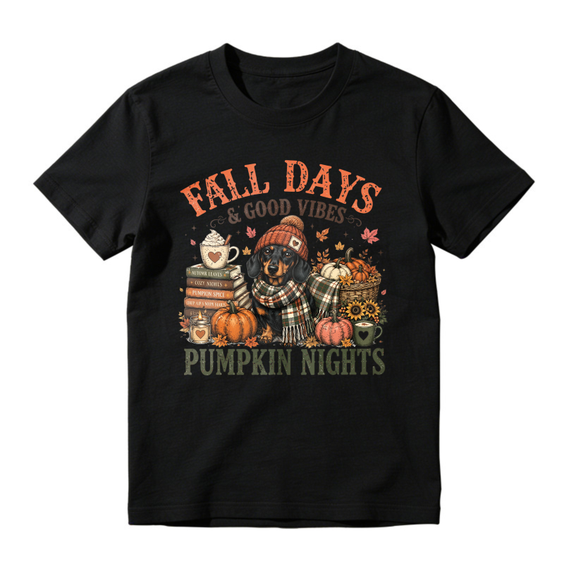Fall Days And Good Vibes Pumpkin Nights Dachshund Dog Autumn Harvest, Unisex Classic T-shirt