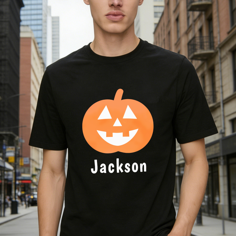 Orange Pumpkin Jack O Lantern With Jackson Name Unisex Classic T Shirt