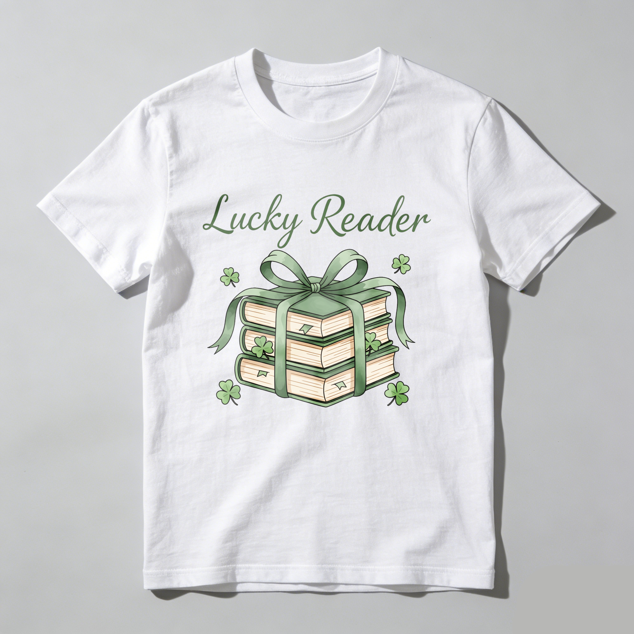 WardrobecartLucky Reader Books With Green Ribbon And Shamrocks tshirt