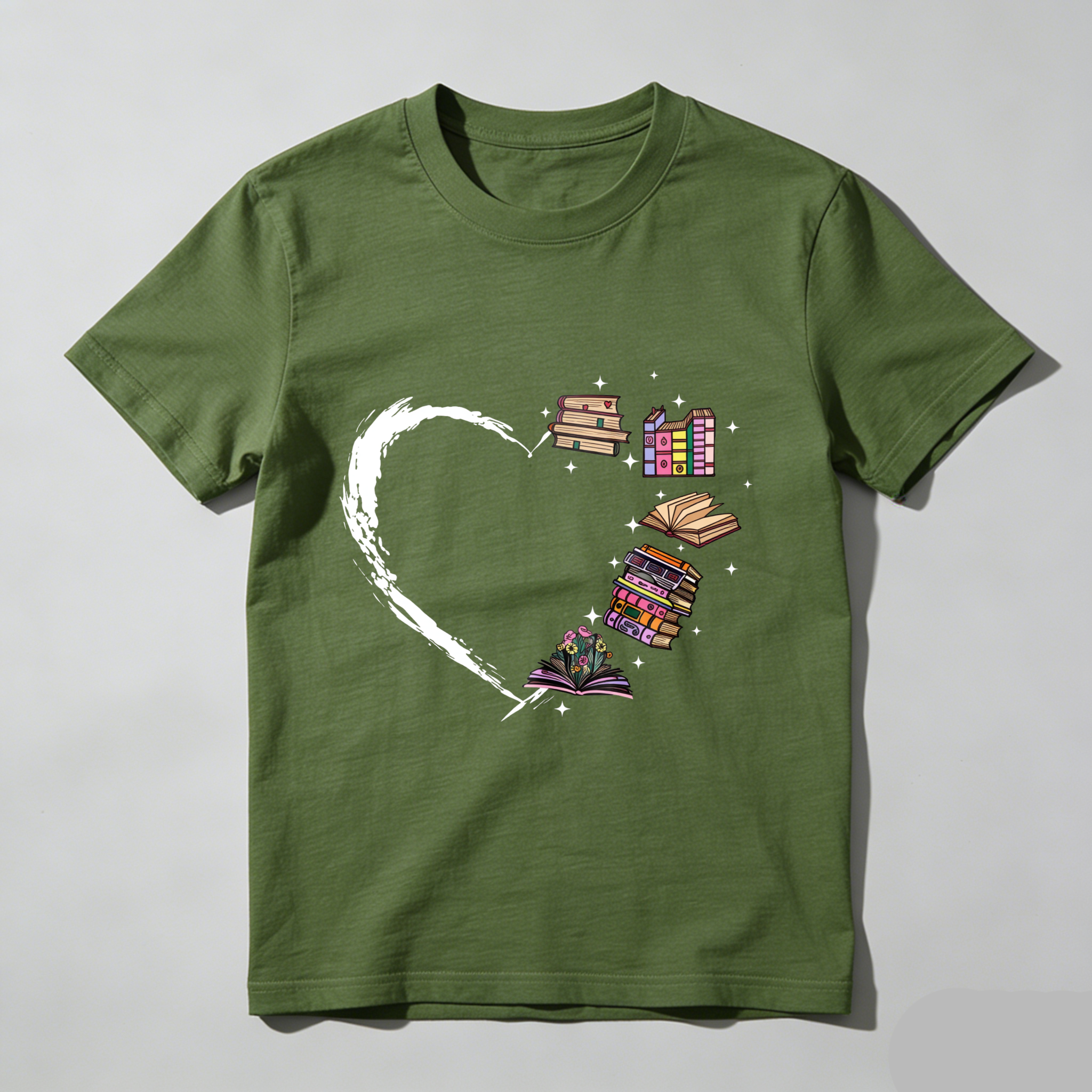 Wardrobecart Heart Books Stack Flowers Stars Tshirt
