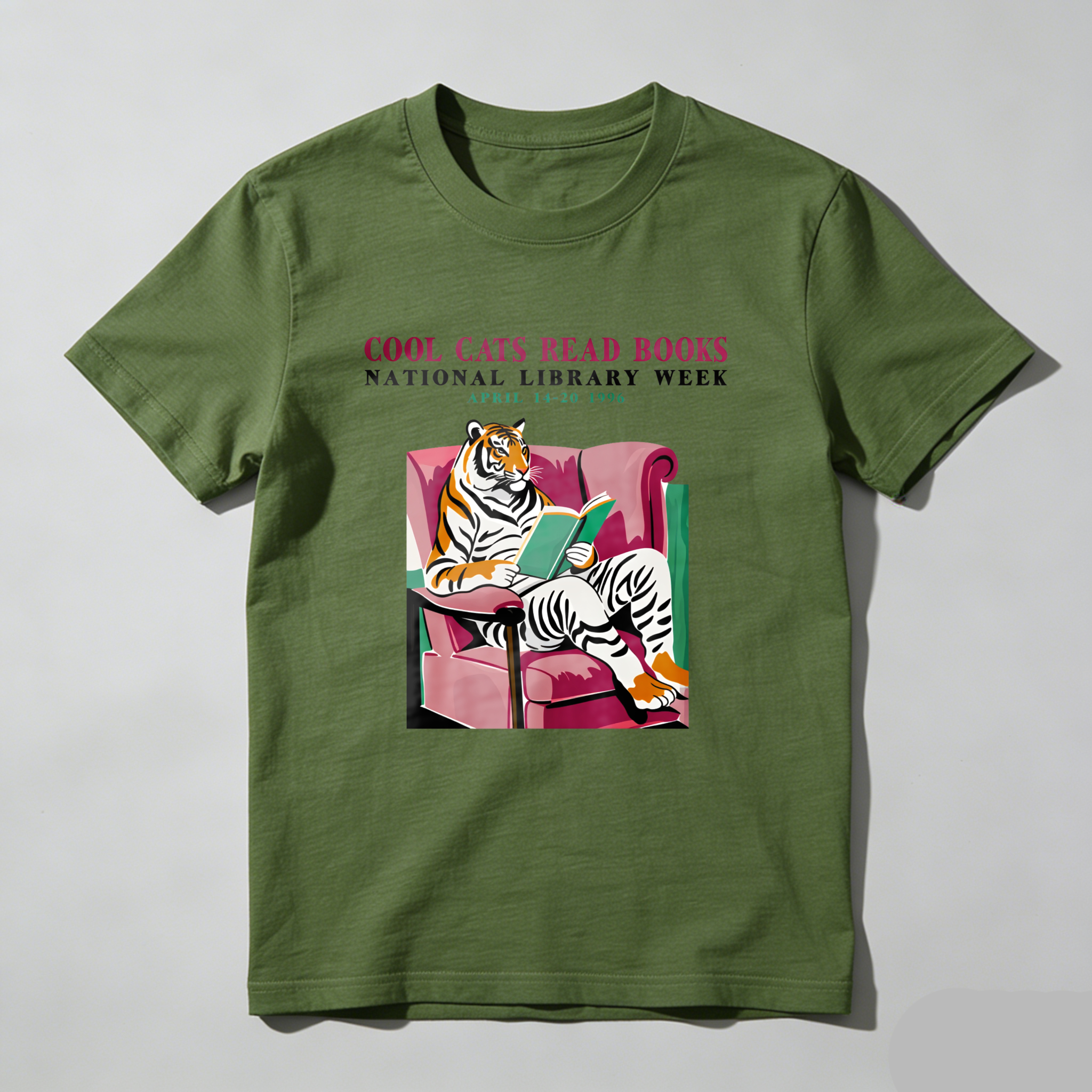 Wardrobecart Tiger Reading Book In Armchair Tshirt