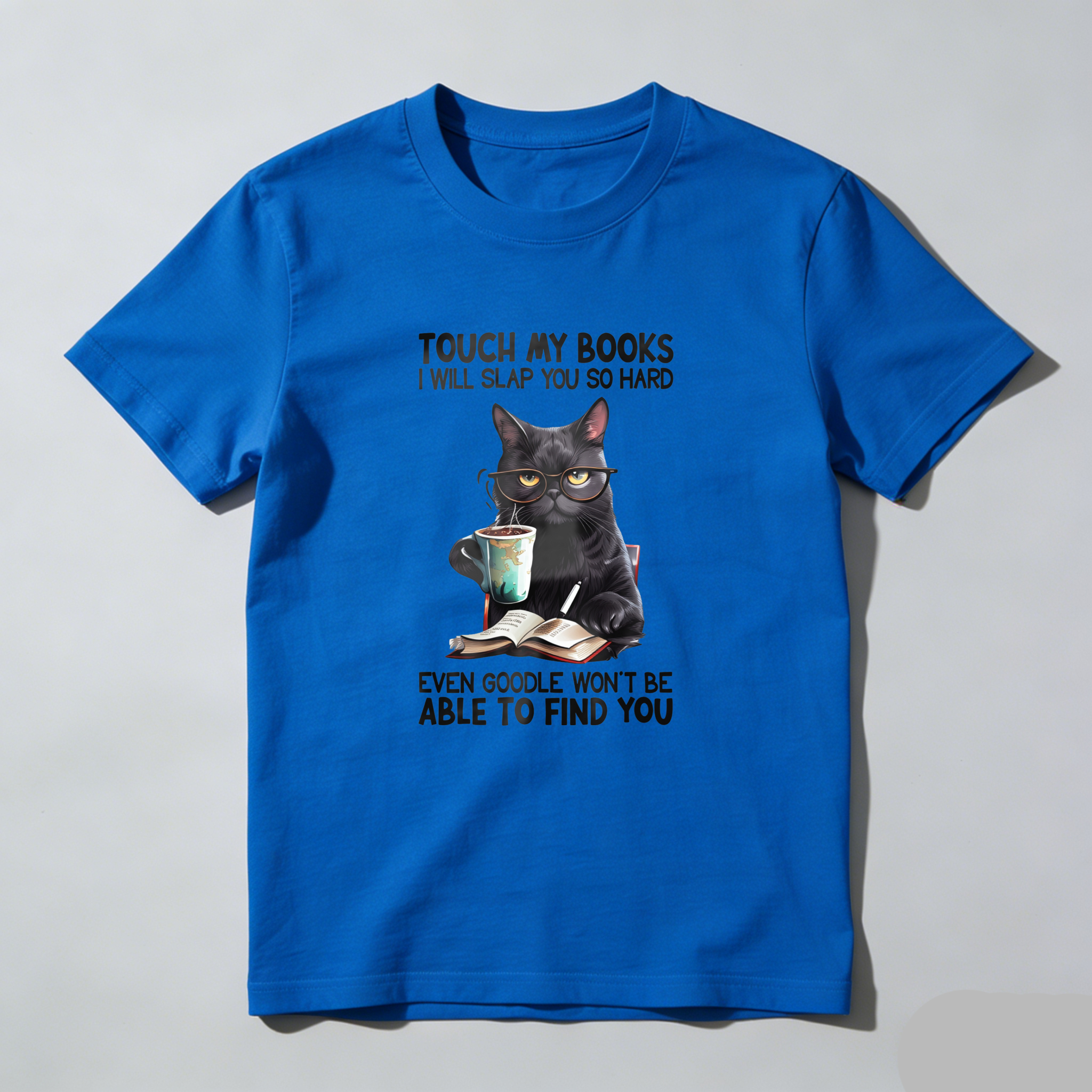 Wardrobecart Cat With Books And Coffee Cup Tshirt