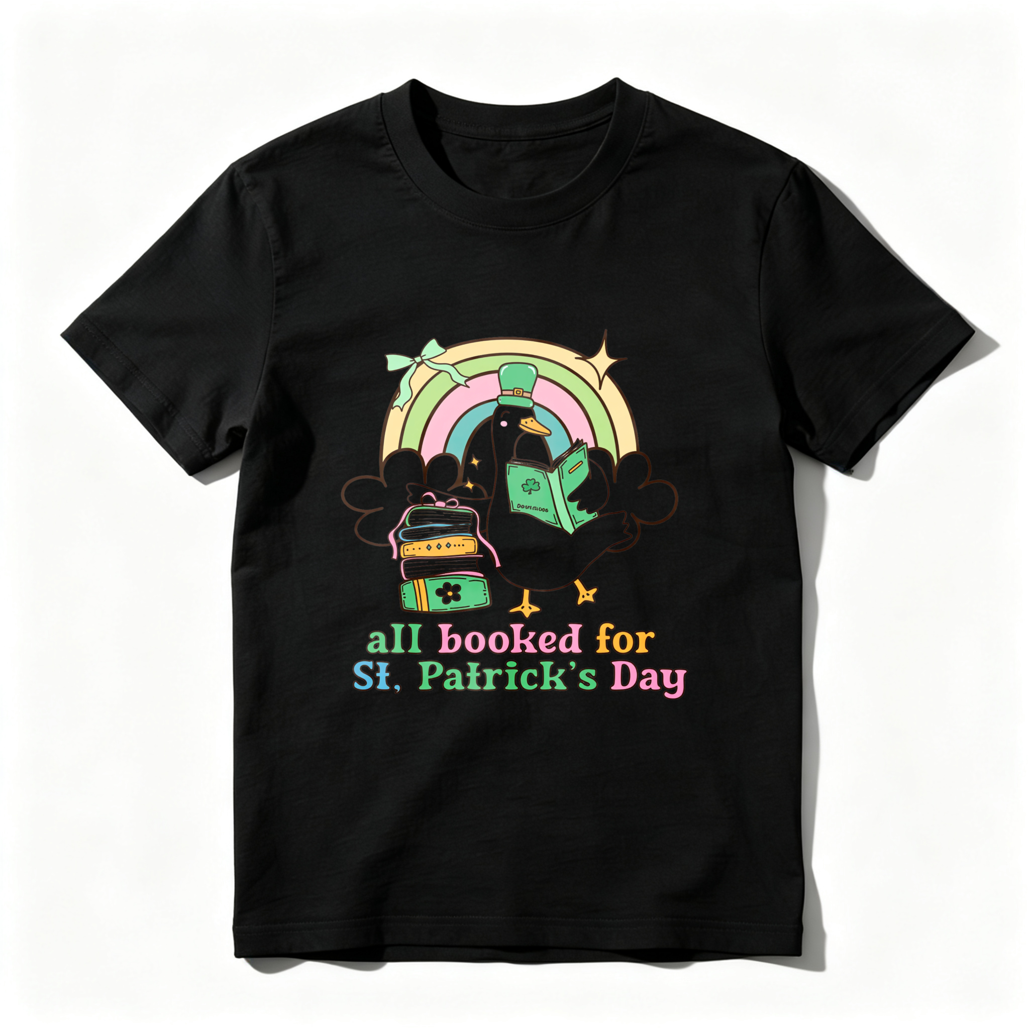 Wardrobecart Rainbow Duck Book Bag Shamrock tshirt