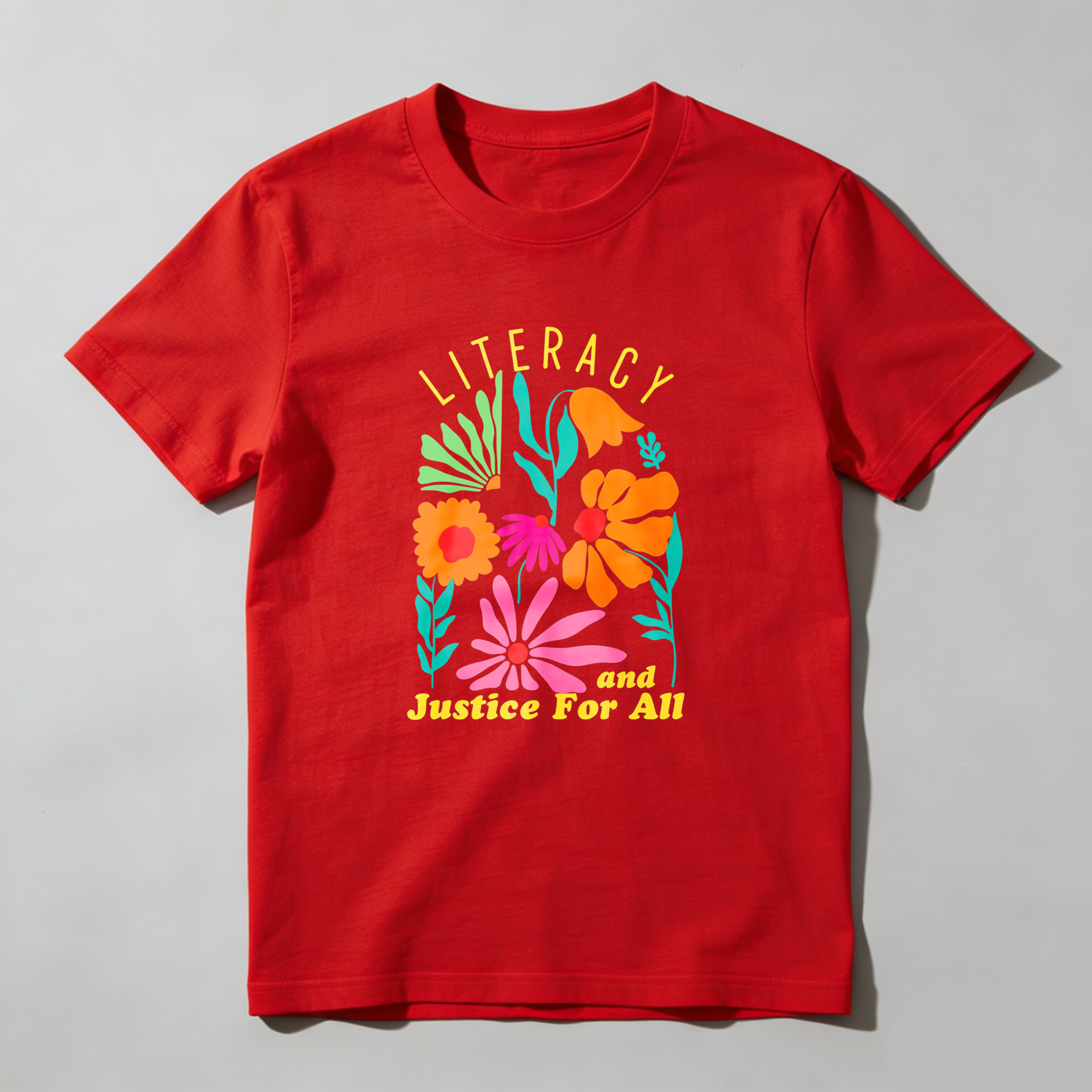 Wardrobecart Literacy And Justice For All Floral Design Tshirt