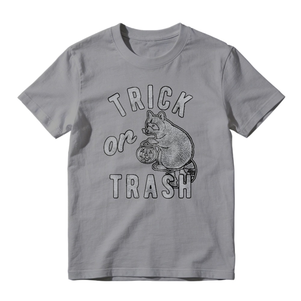 Trick Or Trash Raccoon Holding Pumpkin Halloween Funny Graphic T-shirt