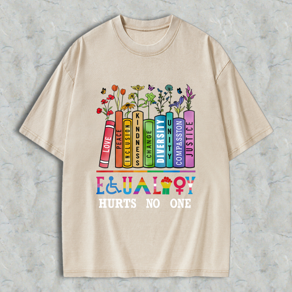 Wardrobecart Colorful Crayons With Words Love Peace Kindness Diversity Compassion Unity Justice And Flowers Above Equality Hurts No One Unisex Washed T-shirt