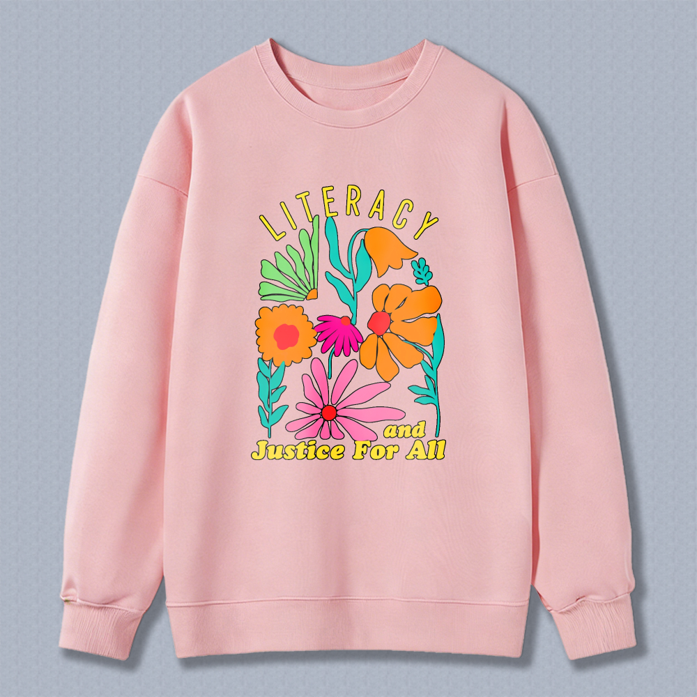 Wardrobecart Literacy And Justice For All Floral Design Unisex Classic Sweatshirt