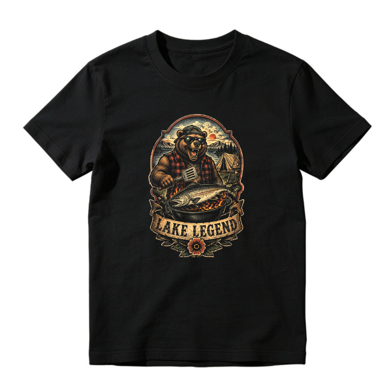 Bear Fishing Lake Legend Vintage Retro Graphic Unisex Classic T-shirt