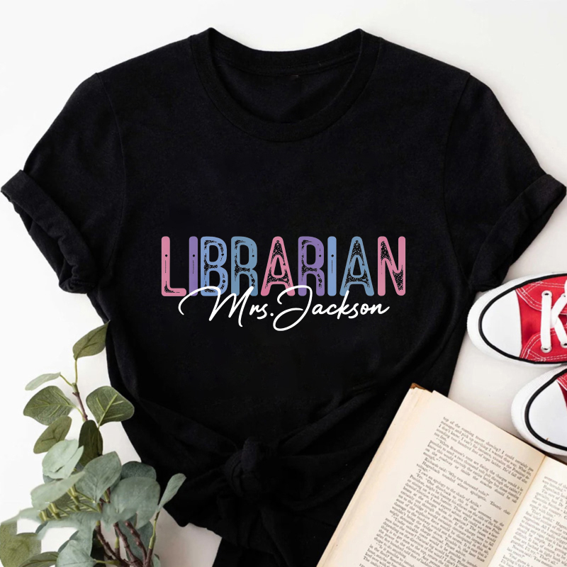 Wardrobecart Librarian Mrs Jackson Colorful Text Design Tshirt