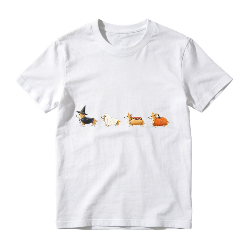 Halloween Corgi Dogs In Witch Ghost Hotdog Pumpkin Costumes, Unisex Classic T-shirt