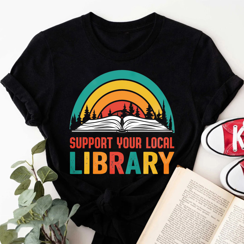 Wardrobecart Support Your Local Library Rainbow Book Forest Tshirt