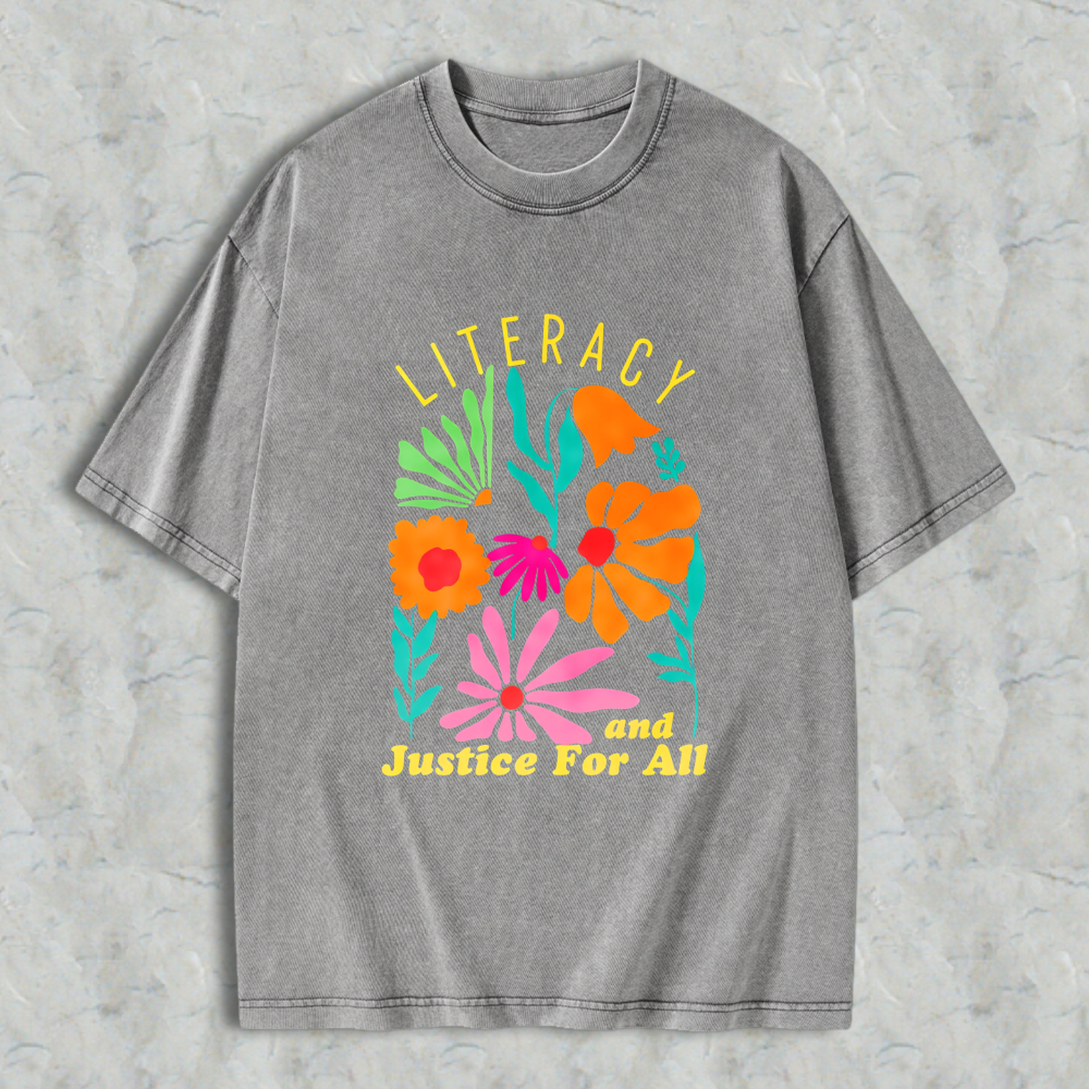 Wardrobecart Literacy And Justice For All Floral Design Unisex Washed T-shirt