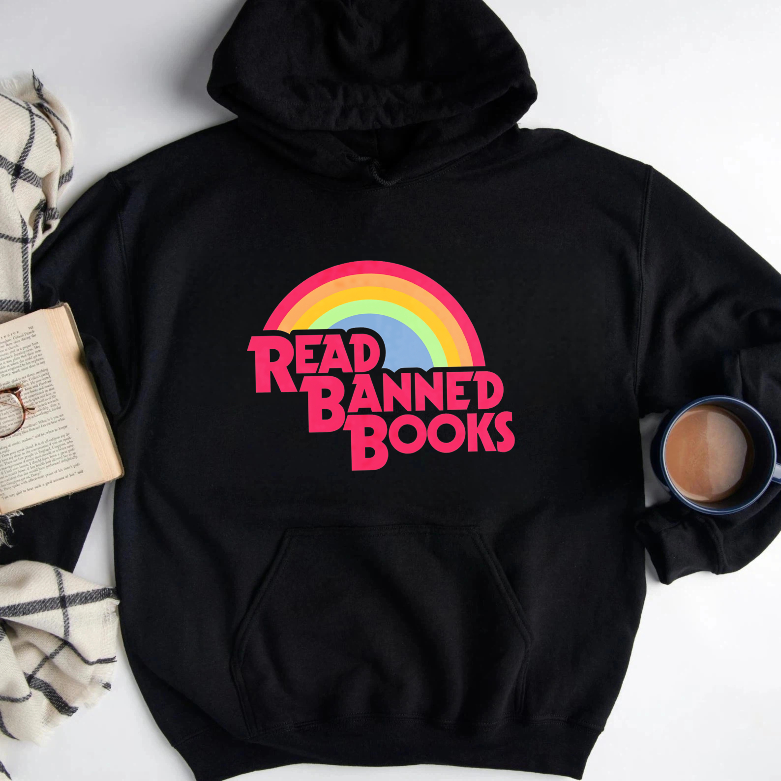 Wardrobecart Read Banned Books Rainbow Design Unisex Classic Hoodie