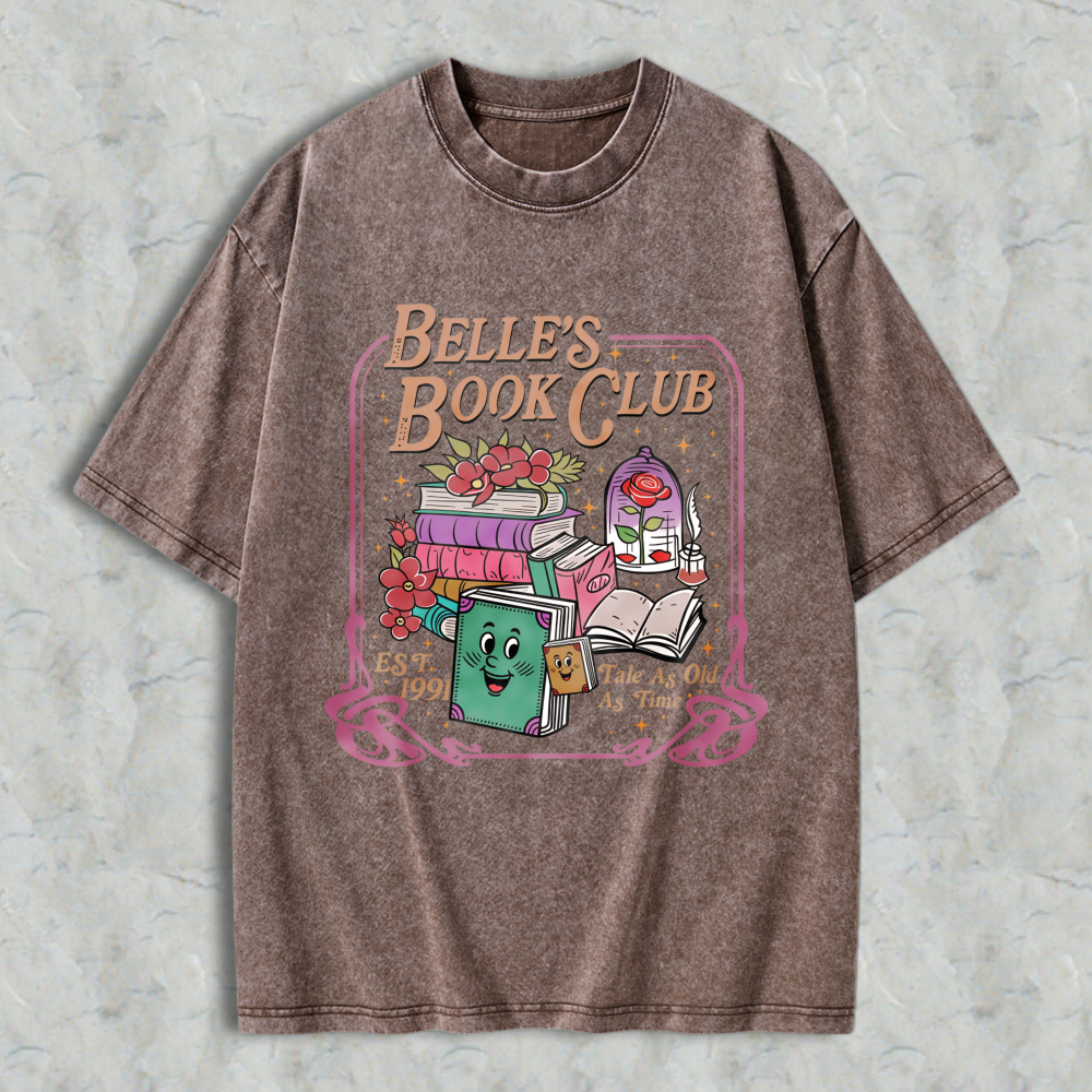 Wardrobecart Belle Book Club Tale As Old As Time Books And Roses Design Unisex Washed T-shirt