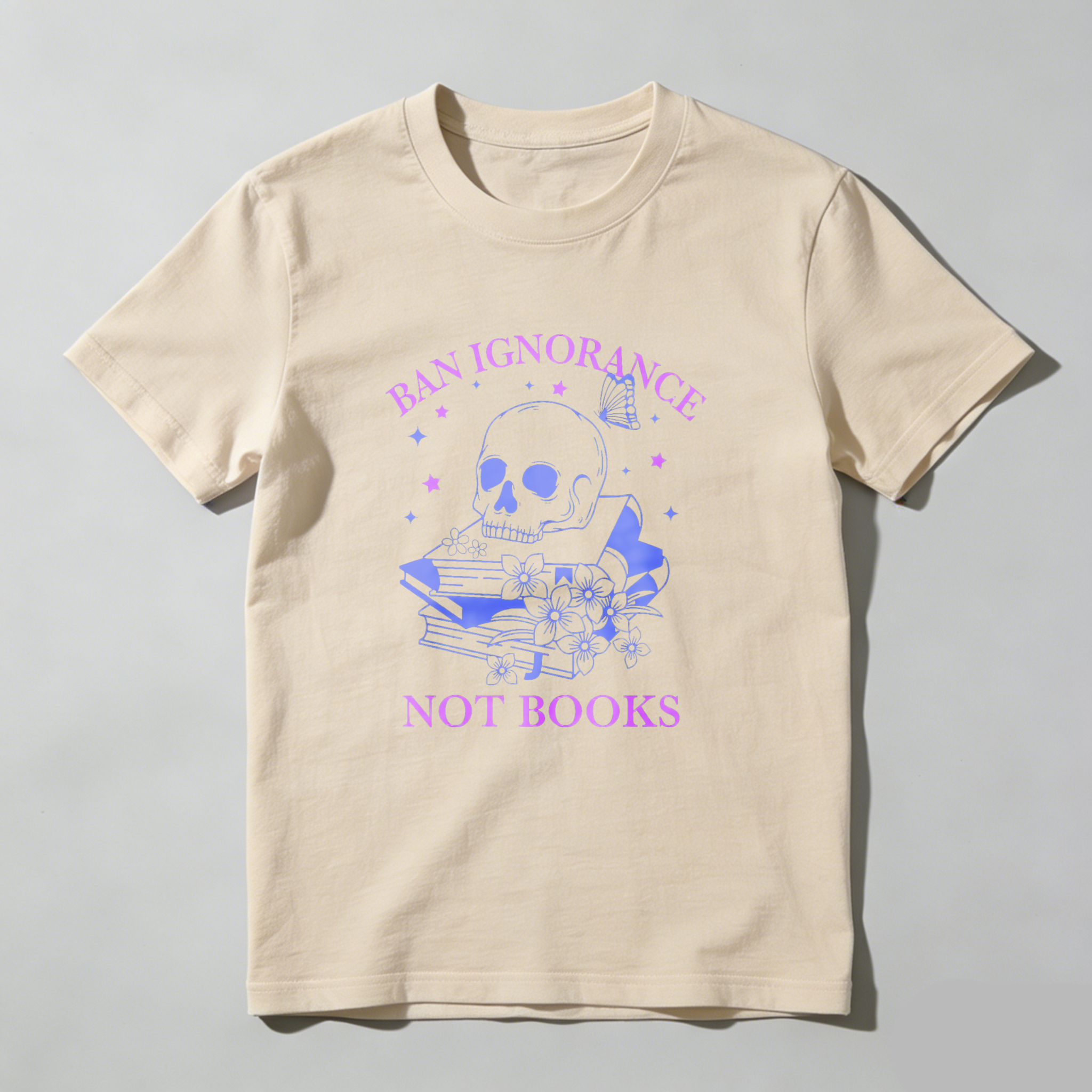 Wardrobecart Ban Ignorance Not Books Skull Books Flowers Stars Unisex Classic T-shirt
