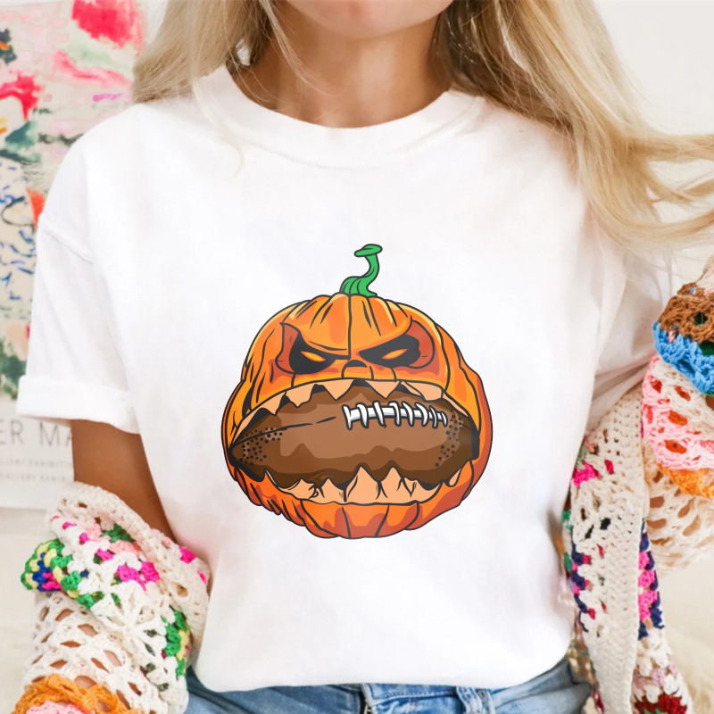 Scary Pumpkin With Football Mouth Halloween Graphic Unisex Classic T-shirt