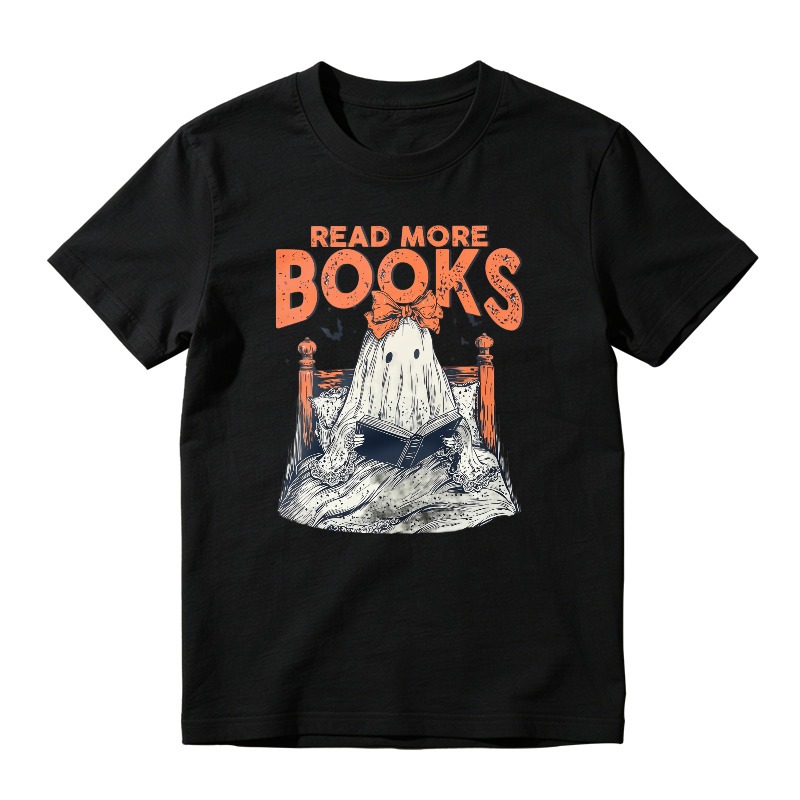 Read More Books Ghost Reading In Bed With Orange Bow, Unisex Classic T-shirt