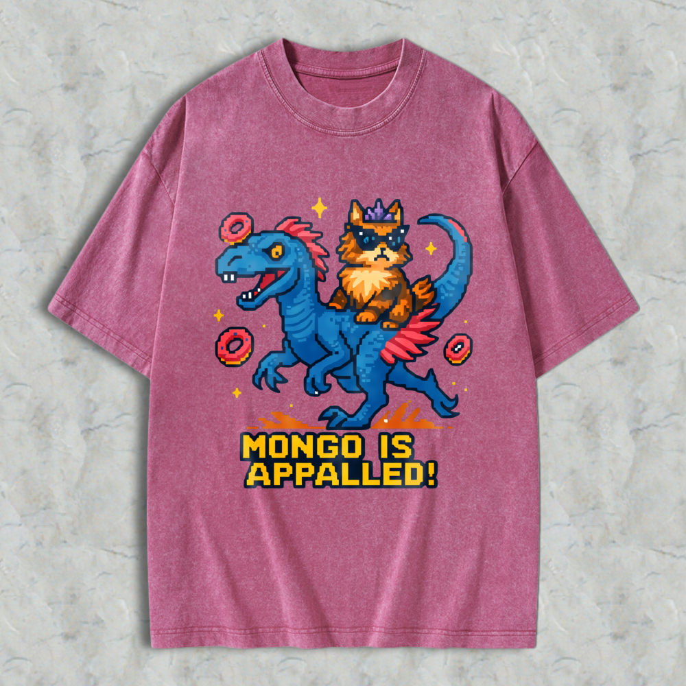 Wardrobecart Dinosaur And Cat With Donuts Mongo Is Appalled Unisex Washed T-shirt